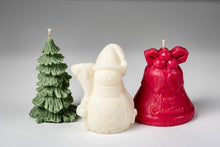 Load image into Gallery viewer, Candle Trio: Tree, Snowman &amp; Bell